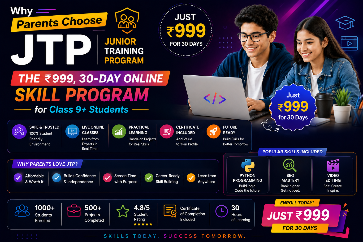Why Parents Choose JTP: ₹999 Online Program for Class 9+