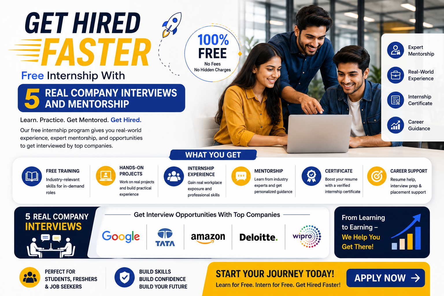 Get Hired Faster: Free Internship + 5 Company Interviews