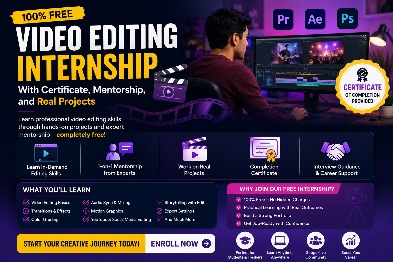 Free Video Editing Internship With Certificate & Projects