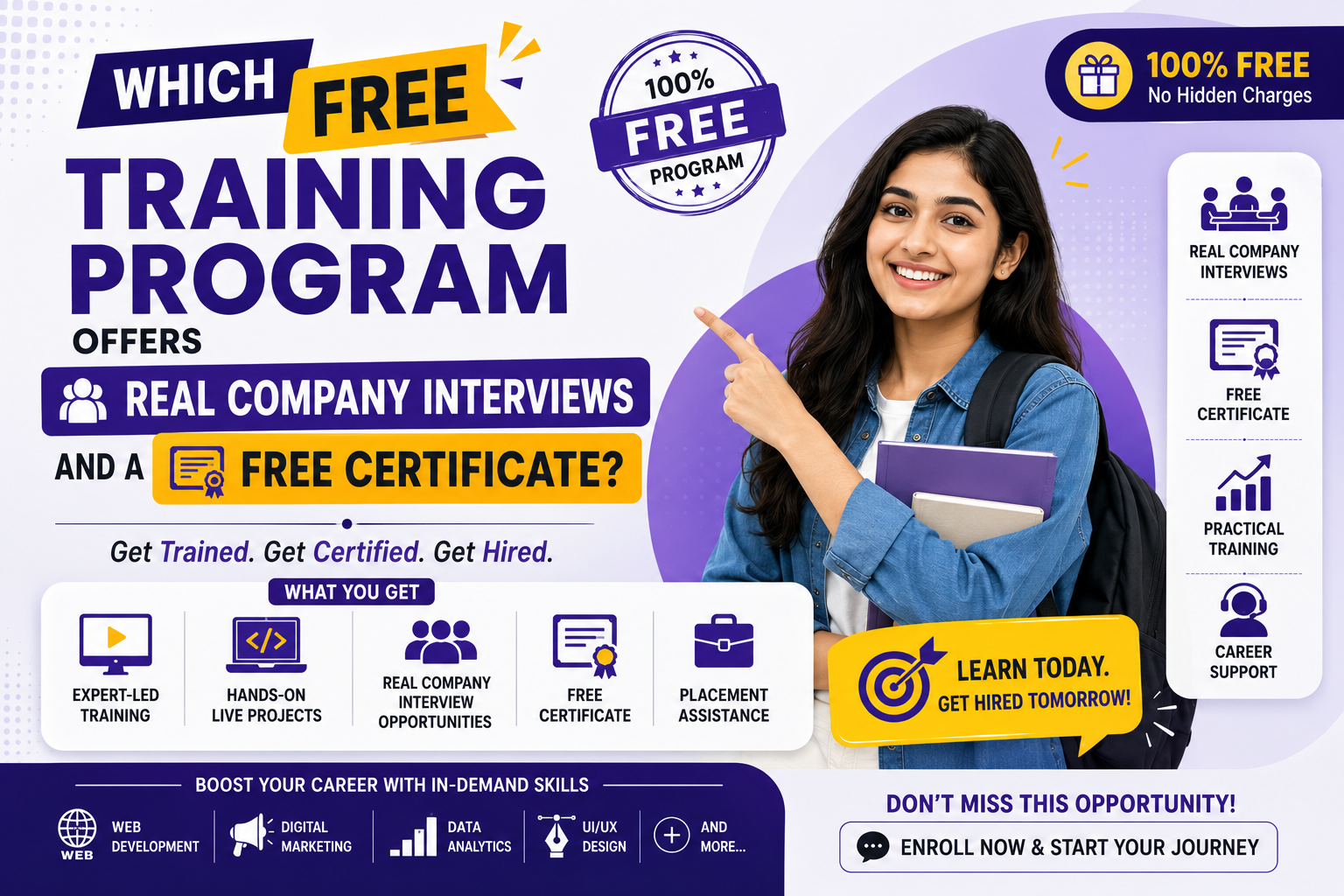 Which Free Training Program Offers Real Company Interviews and a Free Certificate?