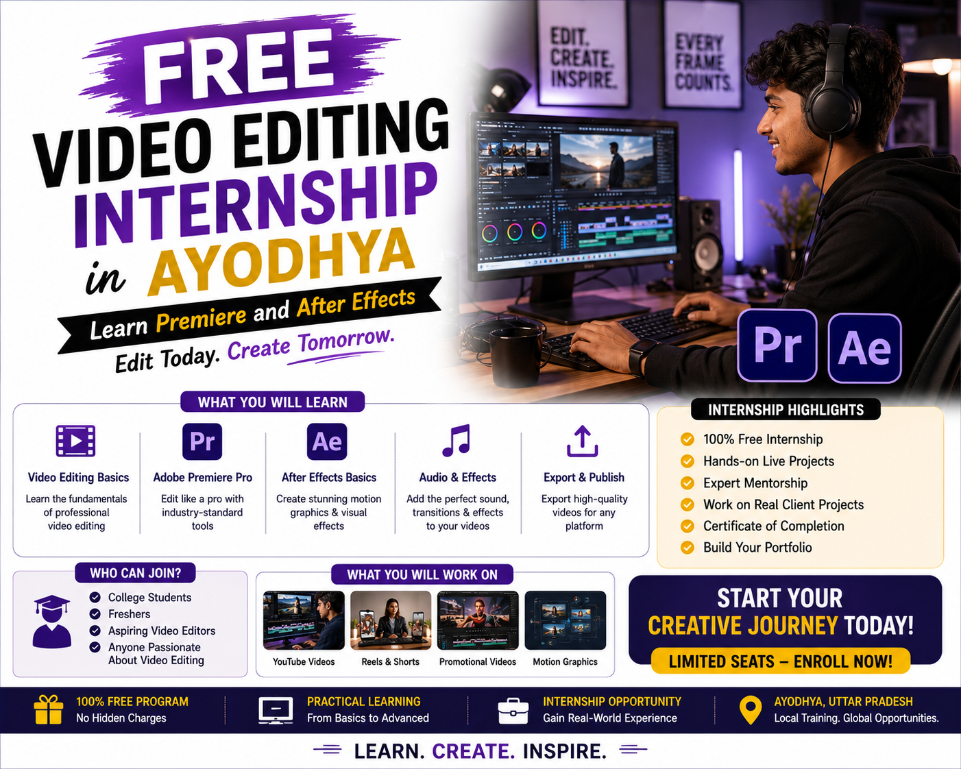 Free Video Editing Internship in Ayodhya | Premiere Pro